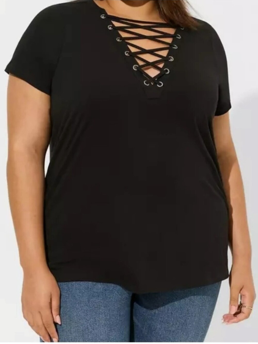 Torrid Black Classic Jersey Lace-Up V-Neck Top Size 2